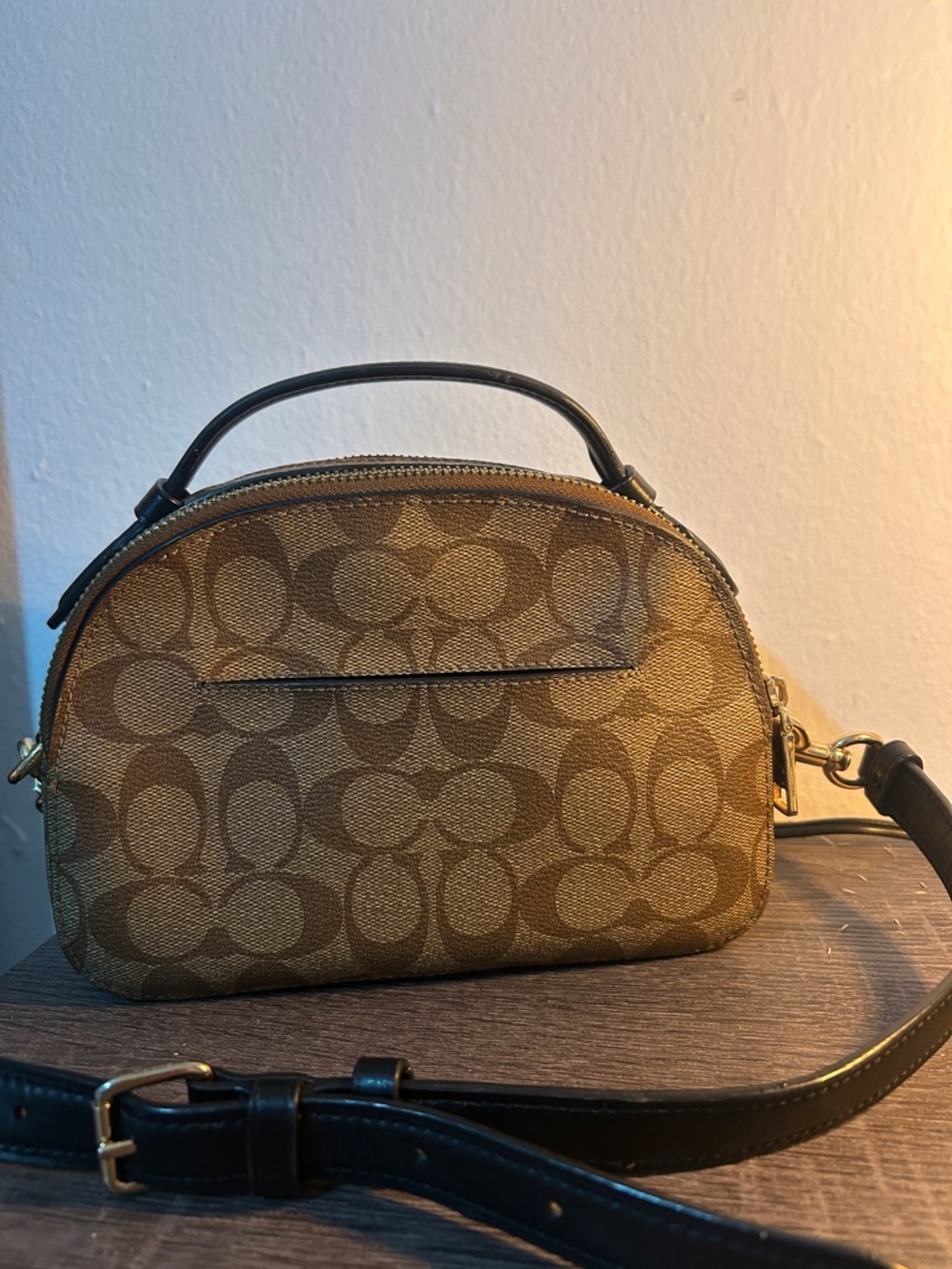 Coach Brown Signature Canvas Dome Crossbody with Black Leather Trim - Picture 3 of 3